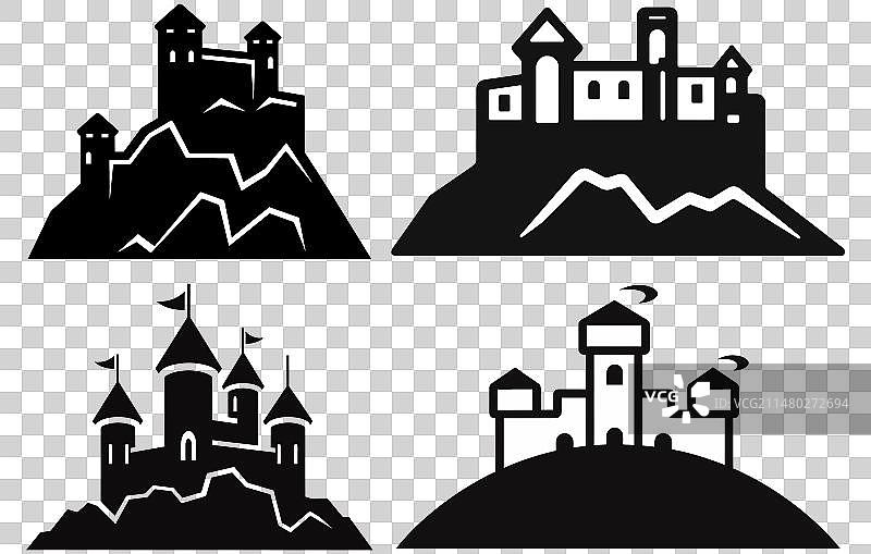 山顶城堡黑色剪影图片素材