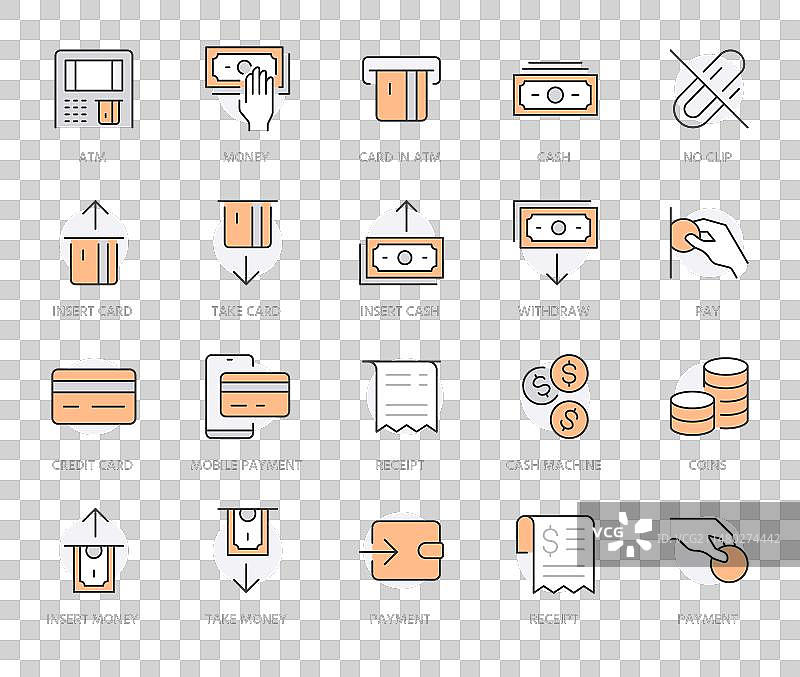 自动取款机线性图标集：取款和存款图片素材