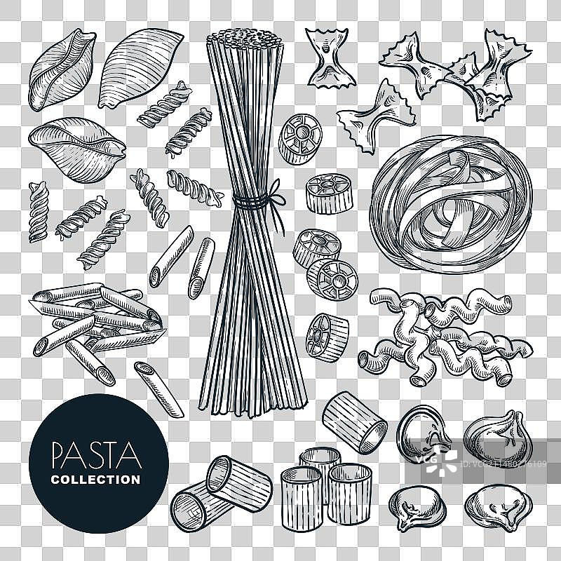 白色背景上的意大利面素描图片素材