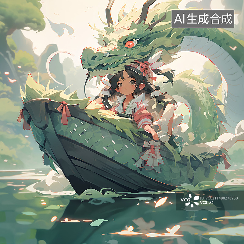 【AI数字艺术】龙舟少年插画图片素材