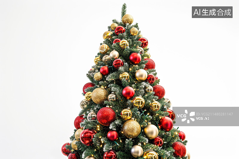 【AI数字艺术】白色背景下圣诞树的特写镜头图片素材
