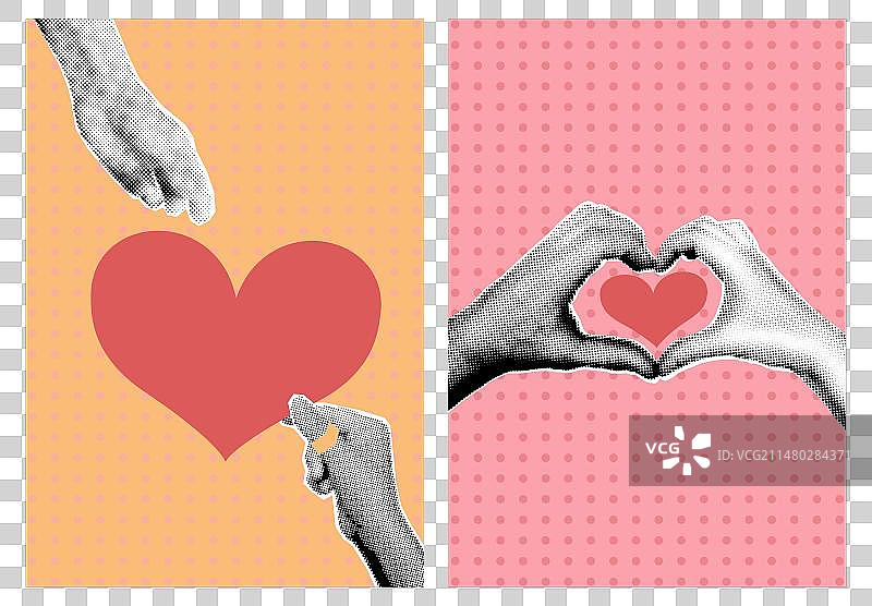 情人节半色调拼贴海报套装图片素材