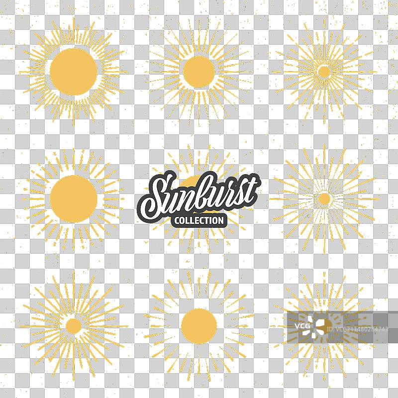 复古Grunge风格旭日日落光束手绘图片素材