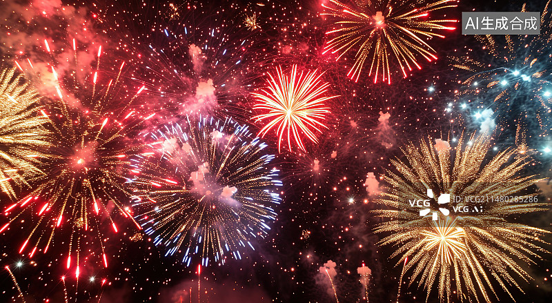 【AI数字艺术】夜晚绽放在天空的烟花图片素材