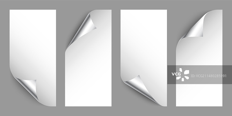 银色纸卷卷曲的页面角落图片素材