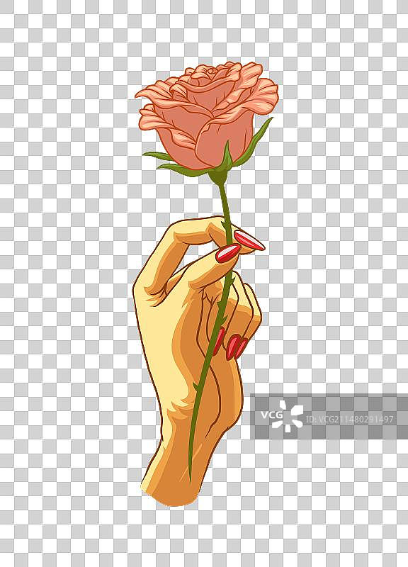 女人手持彩色复古玫瑰图片素材