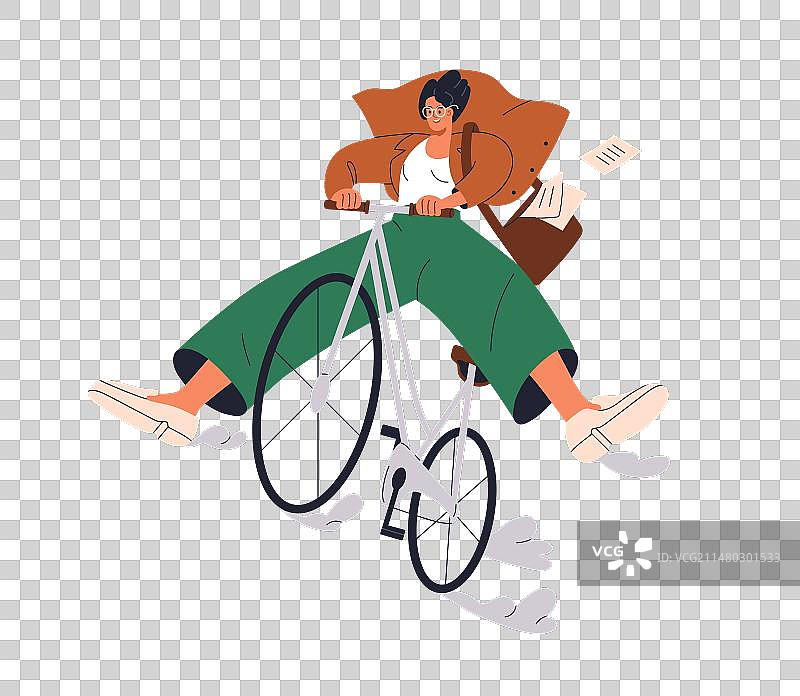 快乐的商务女人骑自行车图片素材