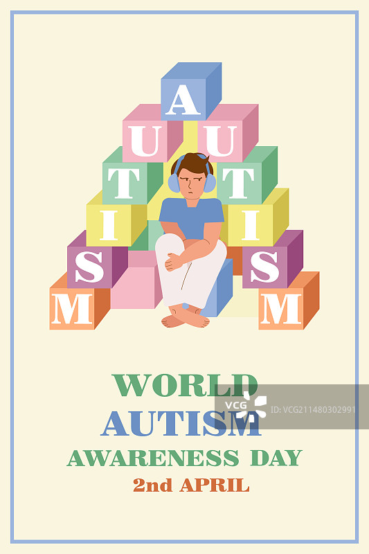 戴耳机男孩的自闭症竖版banner图片素材