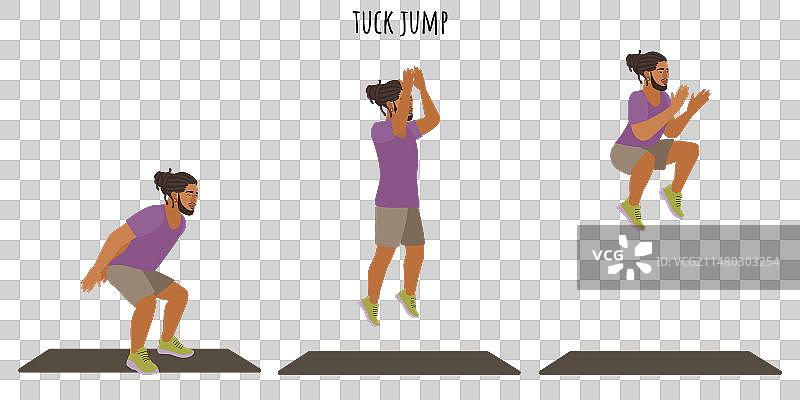 做抱膝跳跃运动的年轻男人图片素材