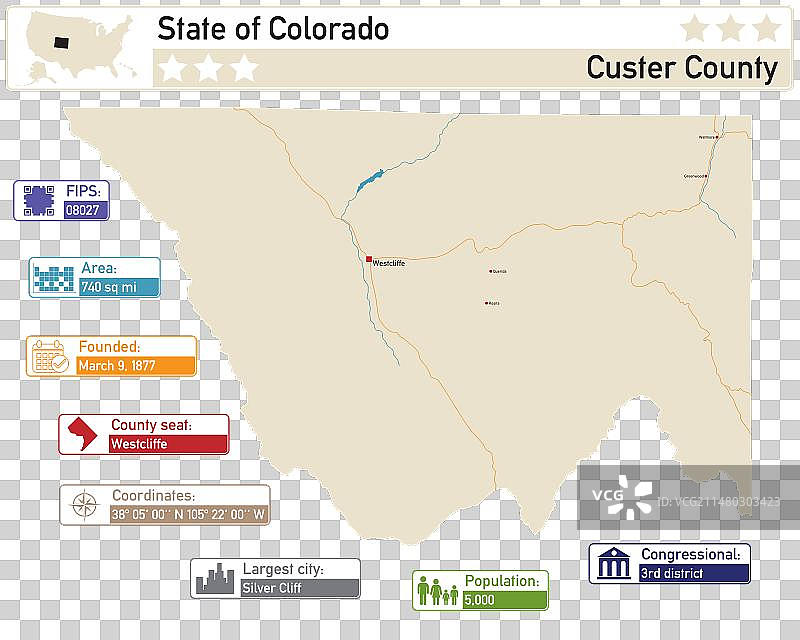 库斯特县详细信息图和地图图片素材