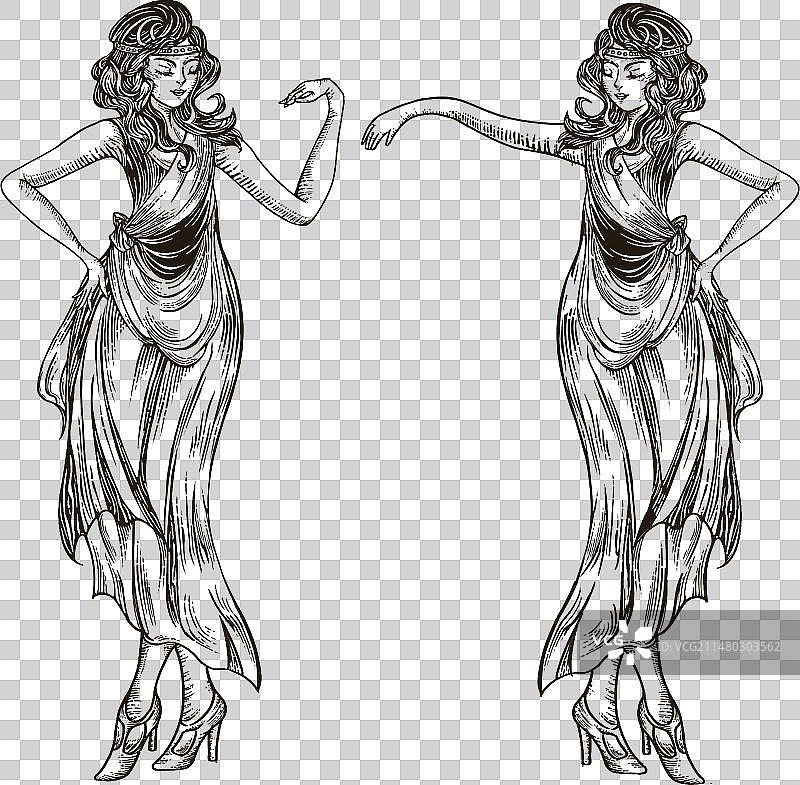 复古风古希腊中世纪女神钢笔线性版画图片素材