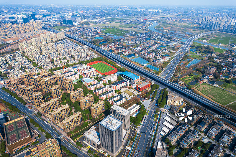 杭州市临平区临平第二高级中学航拍图片素材