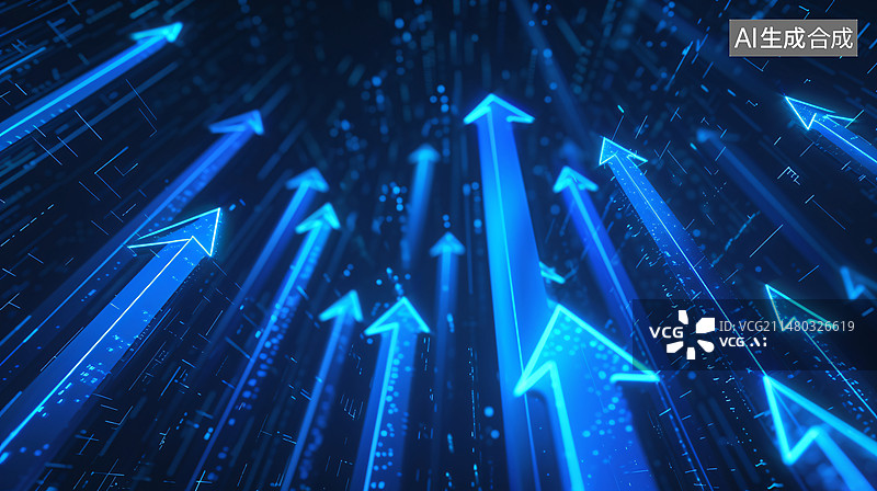 【AI数字艺术】金融科技向上箭头图表背景，股票股市金融经济增长趋势概念插图图片素材
