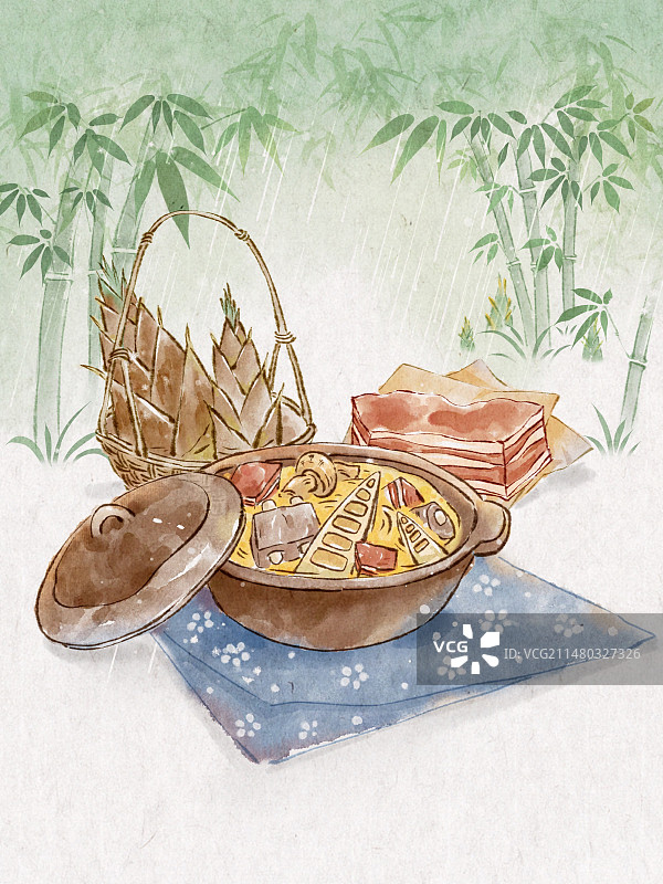 雨水节气-腌笃鲜-春笋海报元素图片素材