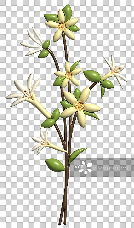 膨胀风金银花花朵三维图形插画元素图片素材