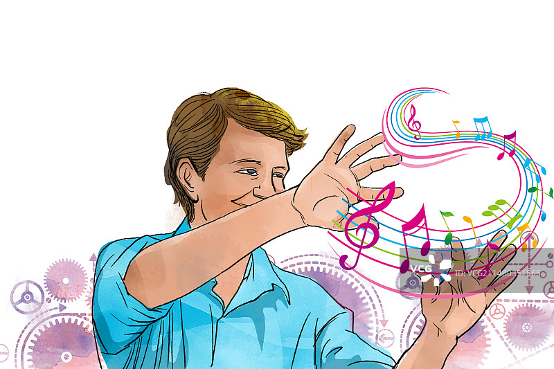 音乐家在创作，音符被创作出来图片素材