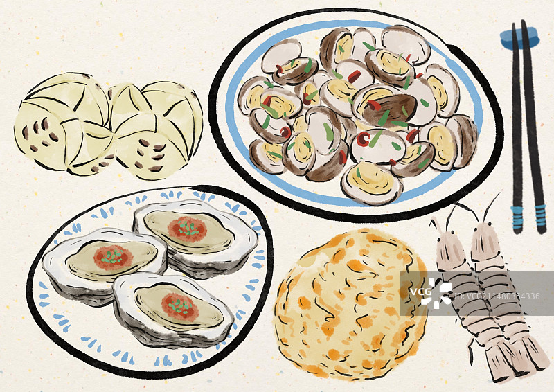 水墨风青岛美食插画图片素材