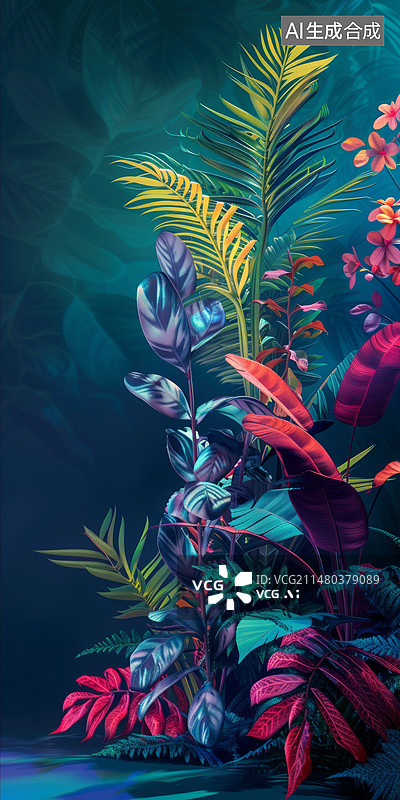 【AI数字艺术】色彩鲜艳的植物插画：多彩海报壁纸设计素材背景图片素材