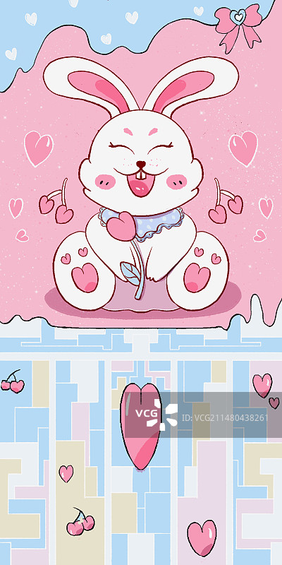 可爱兔兔喜欢爱心和花花图片素材