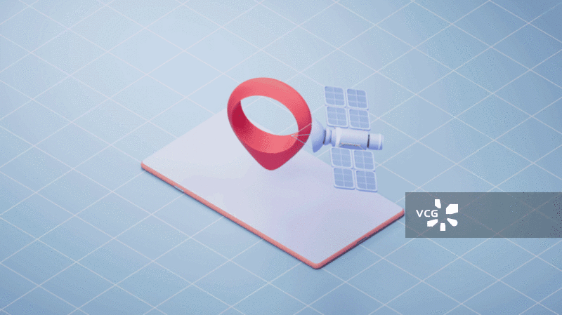 定位符号与人造卫星循环动画3D渲染图片素材