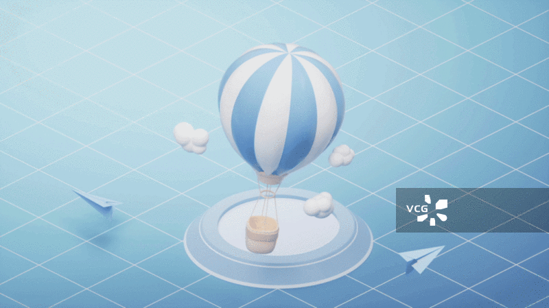 卡通风格热气球循环动画3D渲染图片素材