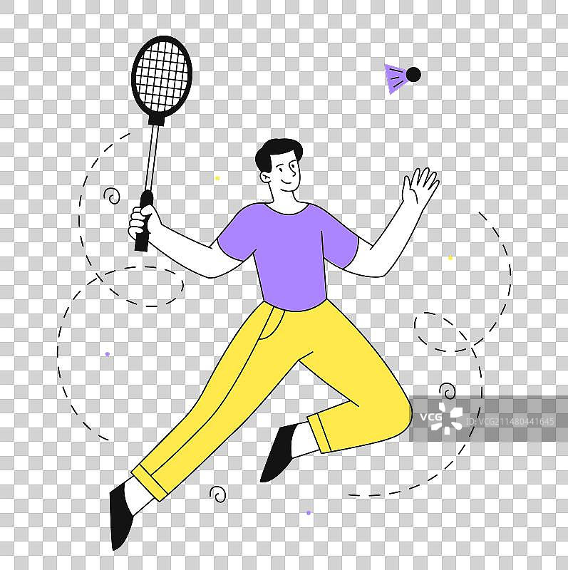 打羽毛球的男人线性插画图片素材