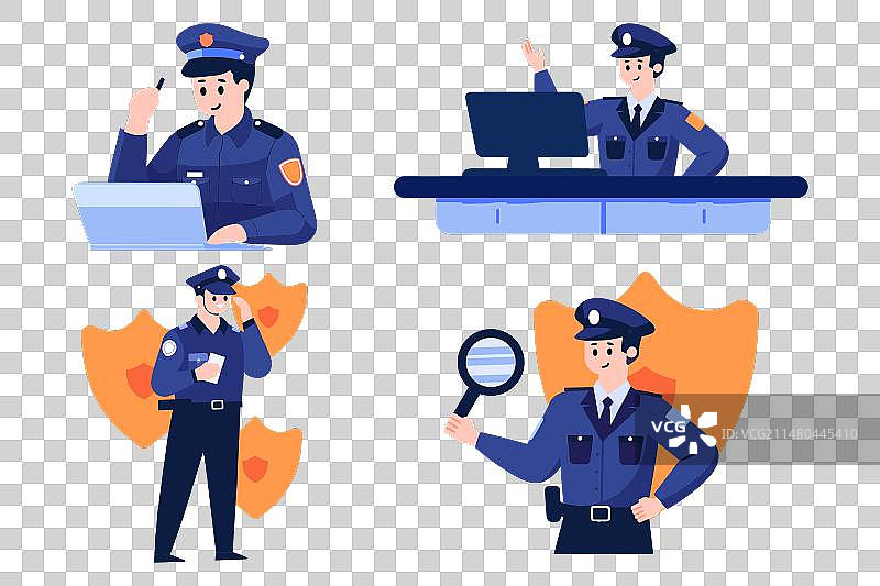 打击网络犯罪的警察（扁平风格）图片素材
