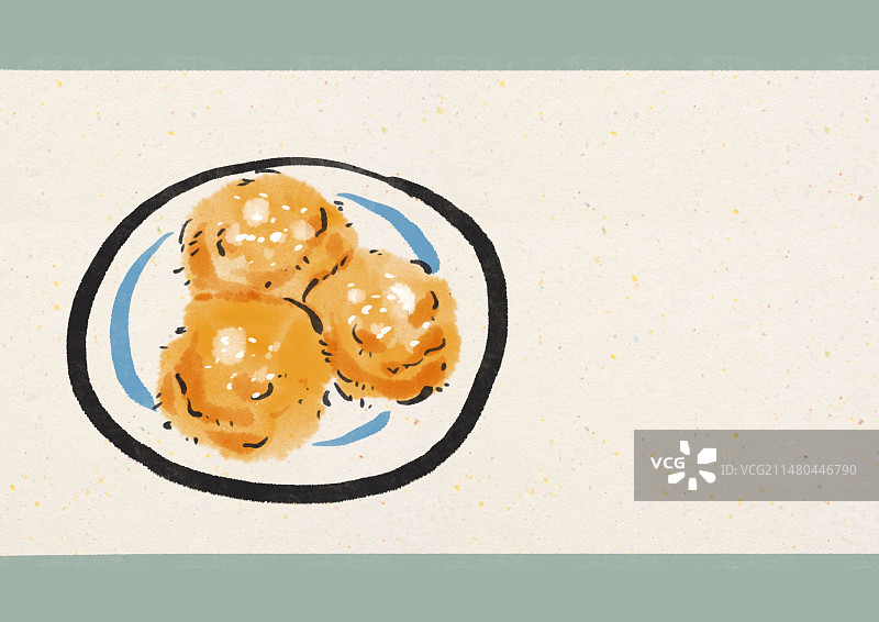 水墨风北京美食插画-奶油炸糕图片素材
