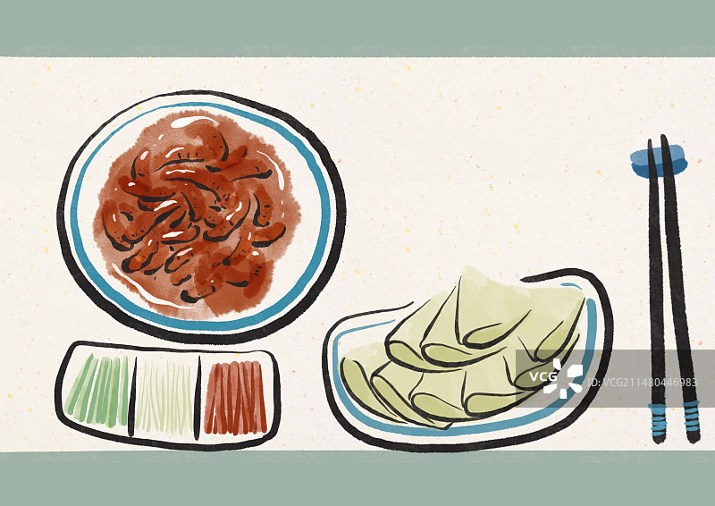 水墨风北京美食插画-京酱肉丝图片素材