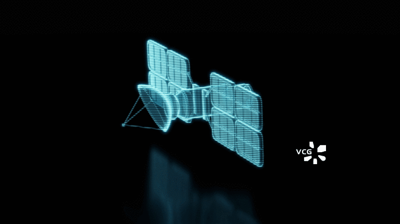 人造卫星与全息图像循环动画3D渲染图片素材