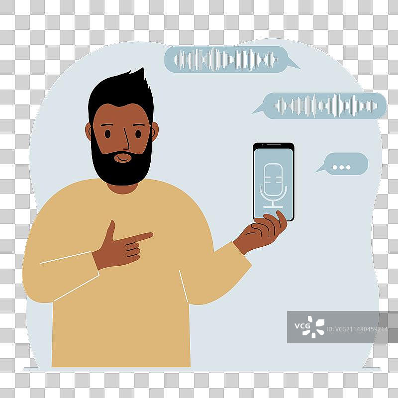 男子使用语音助手操作智能手机图片素材