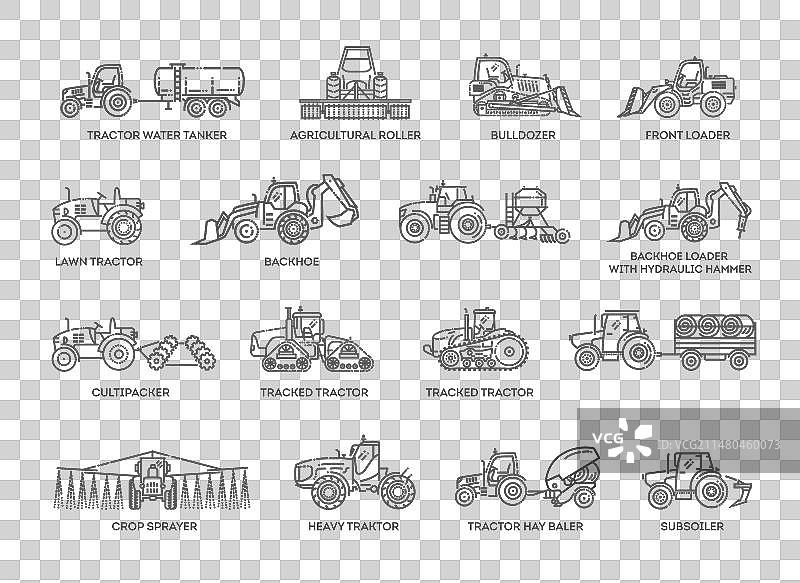 拖拉机线性图标集图片素材