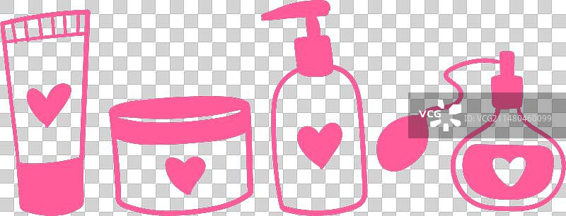 带有爱心的奶油和乳液瓶图片素材