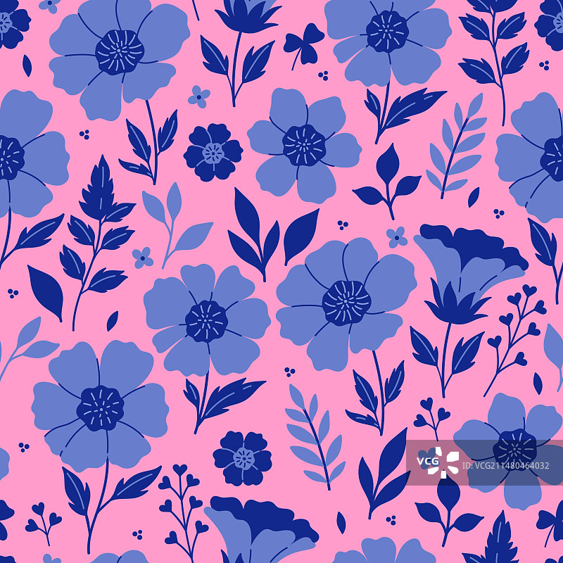 蓝色银莲花无缝模式图片素材