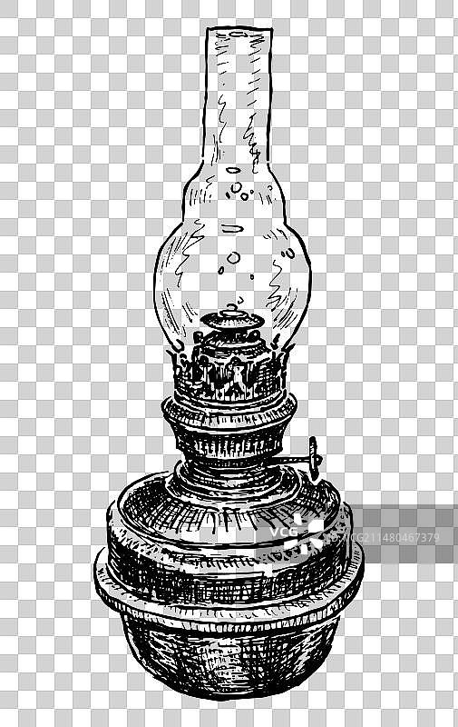 手绘旧煤油灯老式家居用品图片素材