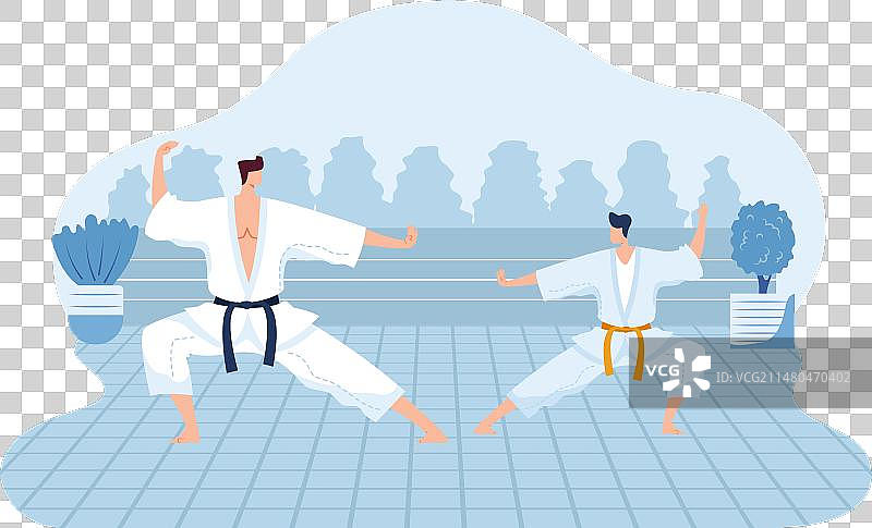 两位武术家在道场练习空手道图片素材