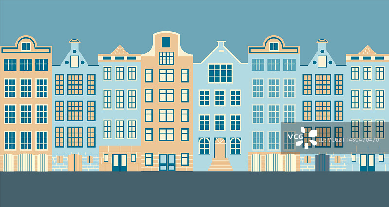 粉彩风格的一排程式化欧式建筑图片素材