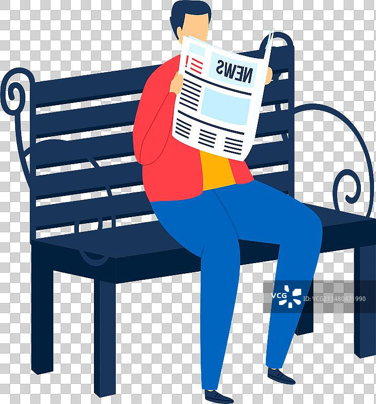 男人坐在公园长椅上看报纸图片素材