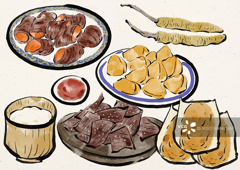 水墨风西藏美食插画图片素材