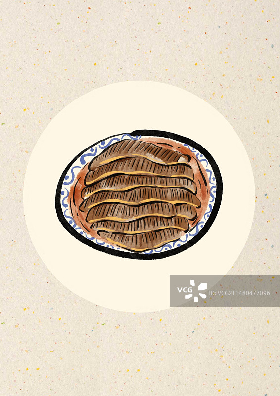 水墨风西藏美食插画-蒸牛舌图片素材