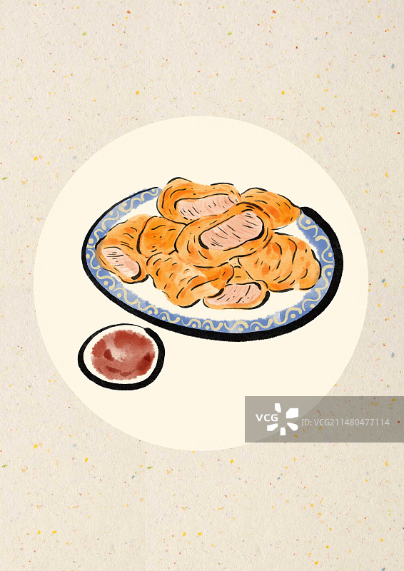 水墨风西藏美食插画-炸灌肠图片素材