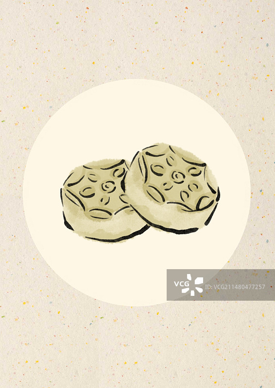 水墨风西藏美食插画-青稞饼图片素材