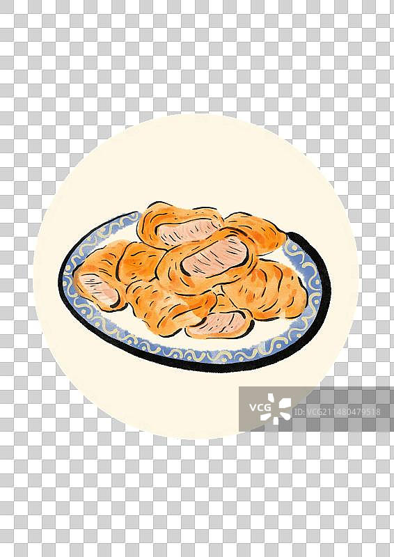 水墨风西藏美食插画元素-炸灌肠图片素材