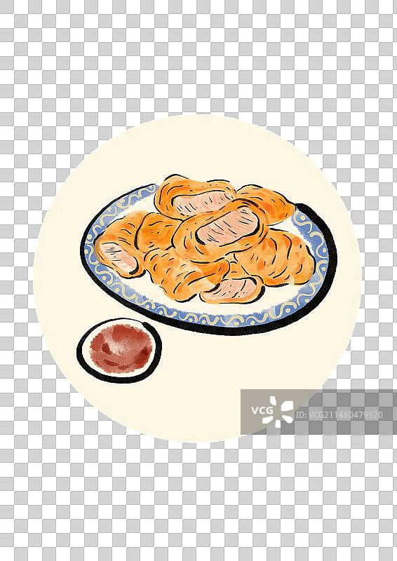 水墨风西藏美食插画元素-炸灌肠图片素材