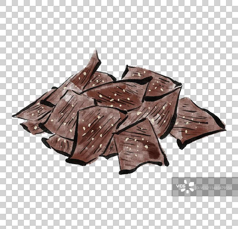 水墨风西藏美食插画元素-牦牛肉干图片素材