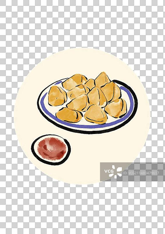 水墨风西藏美食插画元素-炸土豆图片素材