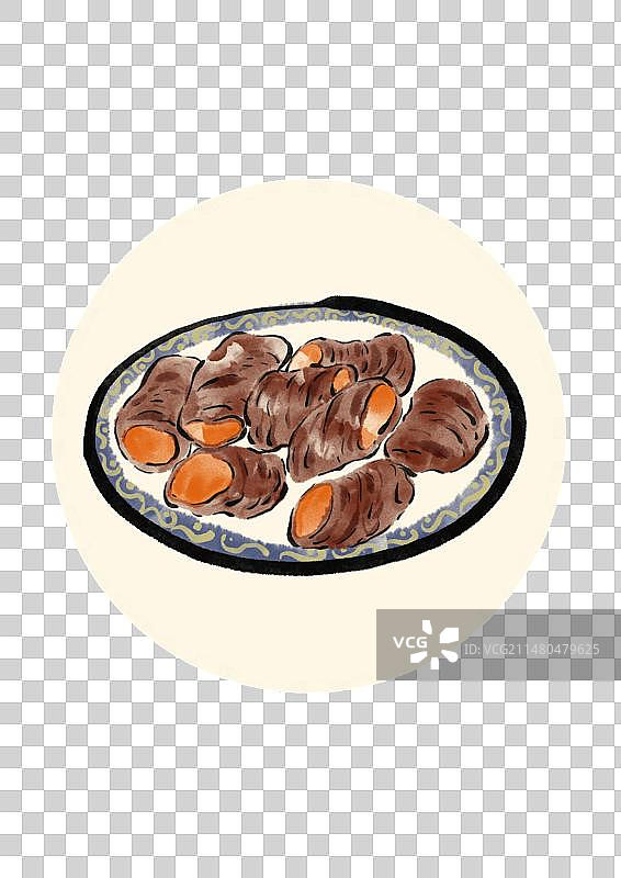 水墨风西藏美食插画元素-藏族血肠图片素材