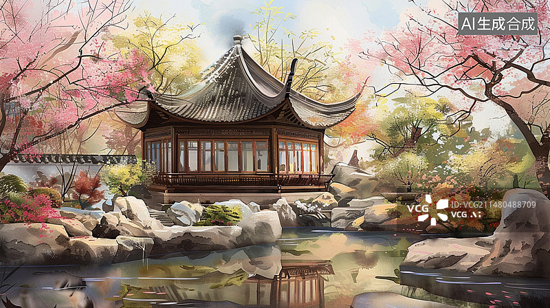 【AI数字艺术】中国传统建筑亭子图片素材