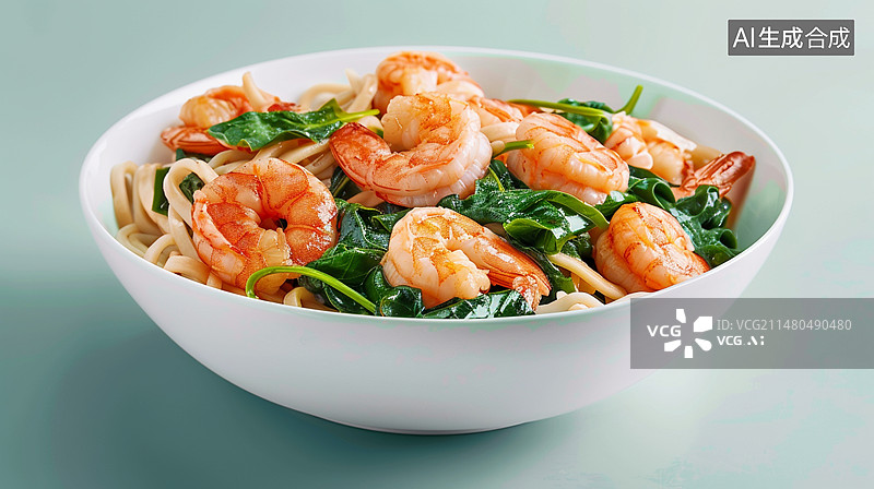 【AI数字艺术】菠菜虾仁面图片素材