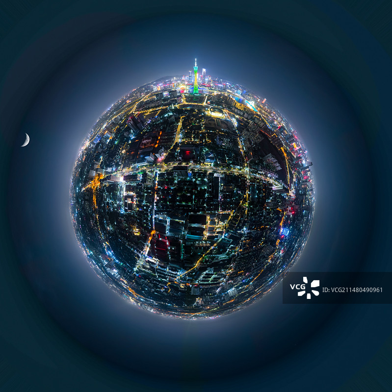 俯瞰弯月绕地球图片素材